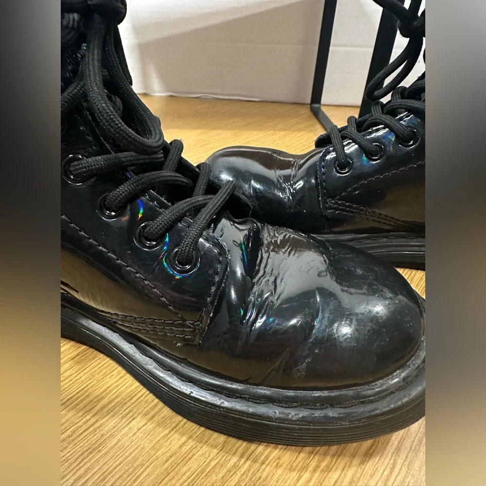Dr. Martens Black Patent Leather Lace-Up & Side Zipper Boots Kids sz 1 US. EU 32
